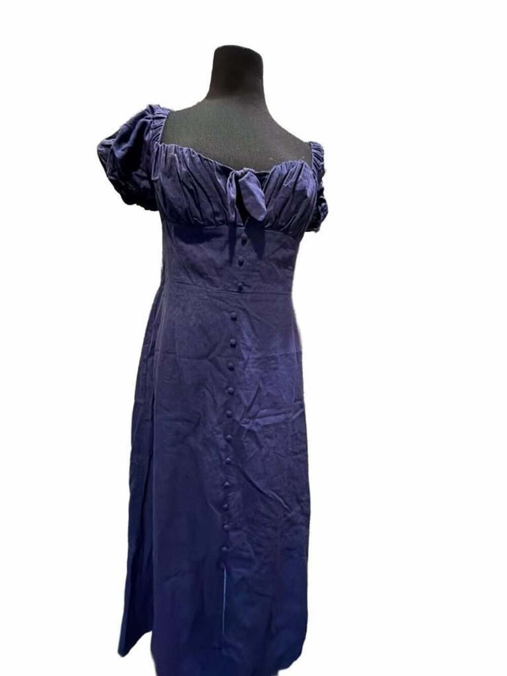 748 Altar'd State Midi Dress Size L Blue Puff Sleeve